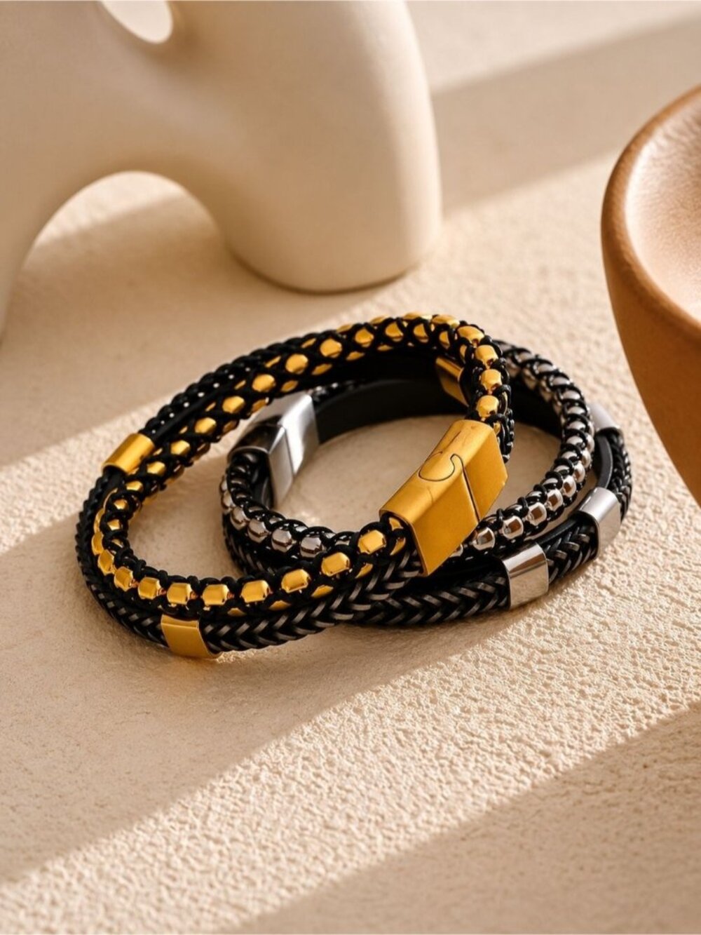 Black and Gold Layered Men's Bracelet